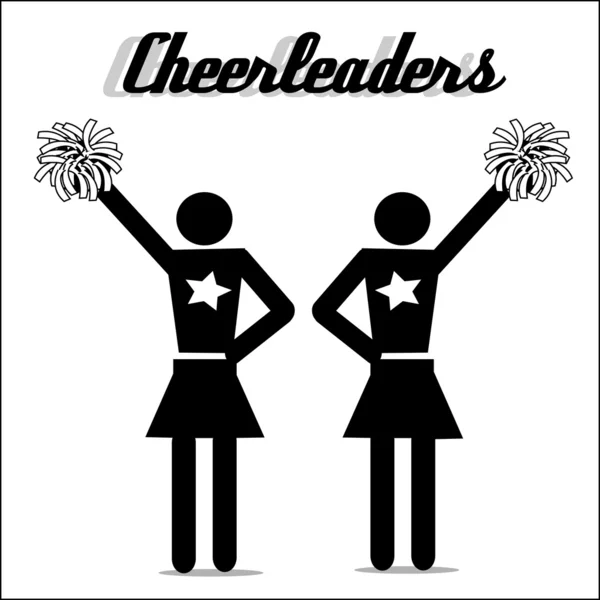 Deux pom-pom girls avec étoiles sur leurs uniformes et leurs pompons en blanc bordé de noir — Stock Vector