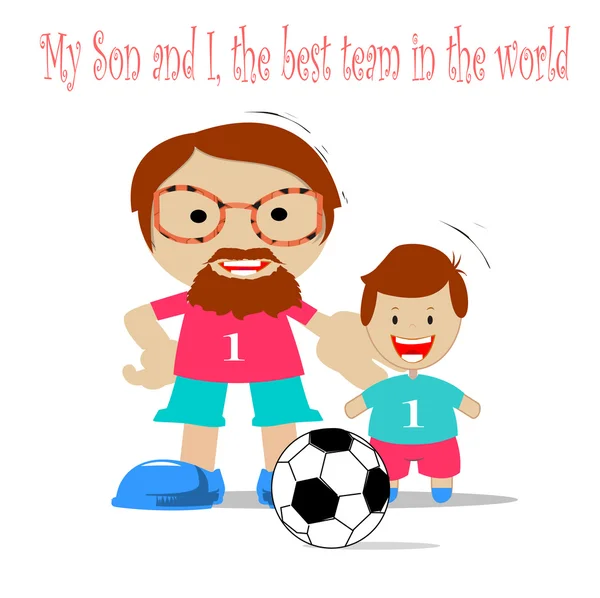 Equipe de pai e filho o melhor do mundo, com seu uniforme de bola e futebol . —  Vetores de Stock