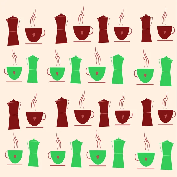 Bebidas calientes, café o té en sus respectivos recipientes — Archivo Imágenes Vectoriales