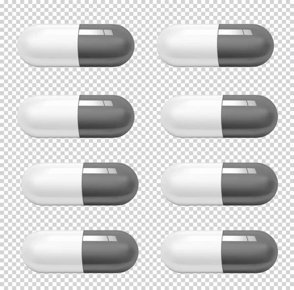Set Von Realistischen Kapseln Pillen Mit Transparenter Hülle Isoliert Auf — Stockvektor
