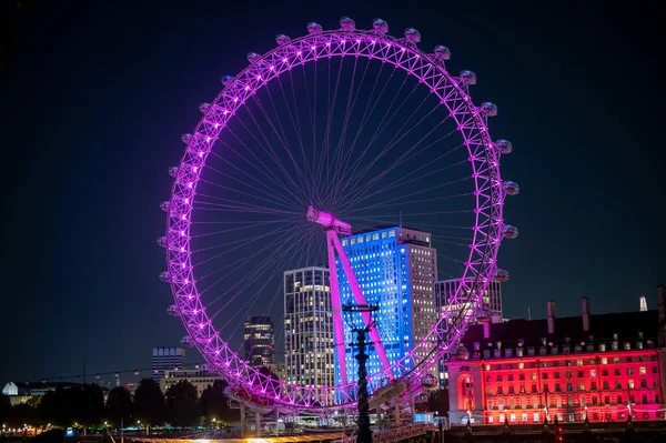 London November 2021 Färgstarkt Upplyst London Eye Och Del County — Stockfoto