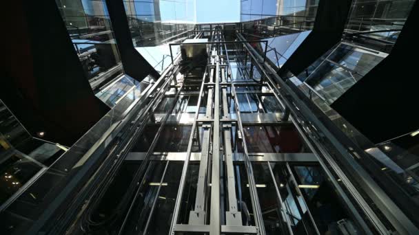 London May 2021 Low Angle Shot Glass Elevators Modern Glass — Stock Video