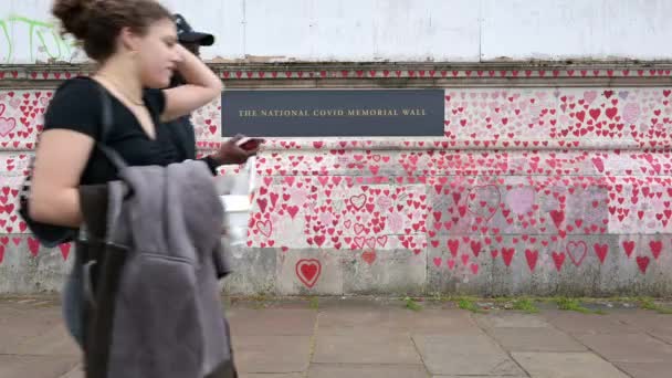 Londen Mei 2022 Mensen Lopen Lopen Langs National Covid Memorial — Stockvideo