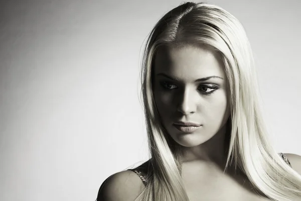 Portrait of sensitive beautiful blond woman — Stock Photo, Image