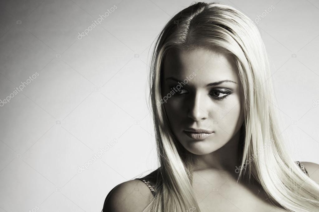 Portrait of sensitive beautiful blond woman