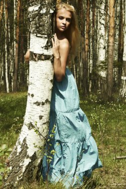 Yaz ormandaki güzel sarışın kadın