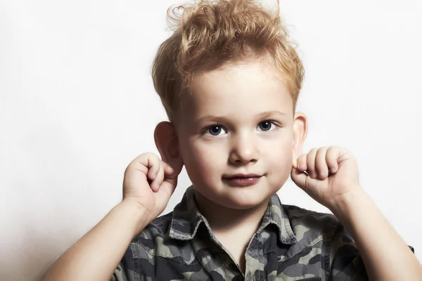 Child. funny little boy. close-up. joy. 4 eyers old. military — Stock Photo, Image