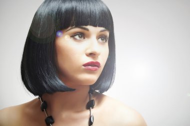 Retro güzel esmer girl.bob haircut.red lips.beauty kadın