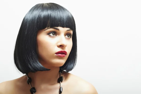 レトロな美しいブルネット girl.bob haircut.red lips.beauty 女性 — ストック写真