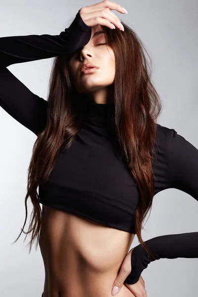 Vacker Ung Sexig Kvinna Mode Skönhet Brunett Flicka Svarta Underkläder — Stockfoto