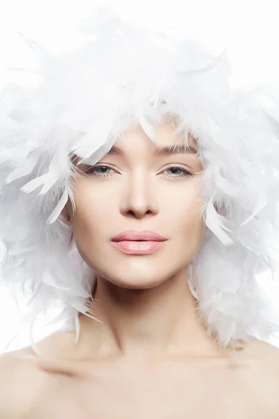 Πορτραίτο Ομορφιάς Μιας Νεαρής Γυναίκας Λευκή Περούκα Όμορφο Κορίτσι Σαν — Φωτογραφία Αρχείου