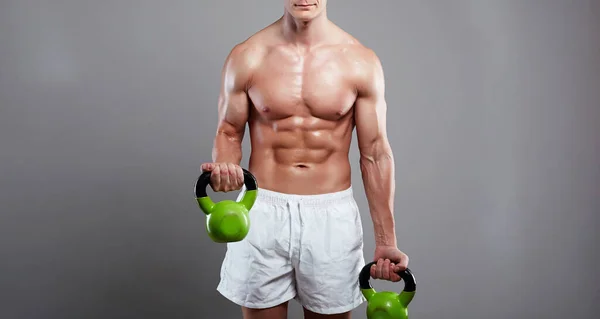 Muscular Man Weights Sport Gym Bodybuilder Boy Workout Concept — Stock Photo, Image