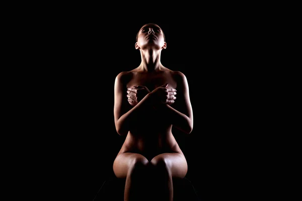 Karanlıkta Çıplak Kadın Silueti Güzel Seksi Çıplak Vücut Kızı — Stok fotoğraf