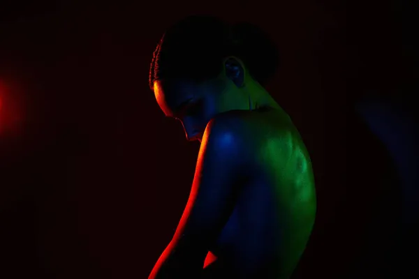 Žena Zpátky Nahá Žena Barevných Jasných Světlech Krásná Nahá Tělo — Stock fotografie