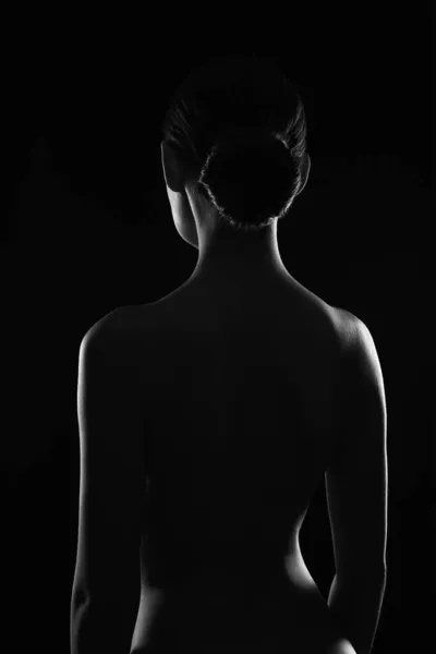 Silhouette Femminile Della Colonna Vertebrale Donna Nuda Ragazza Sensuale Buio — Foto Stock