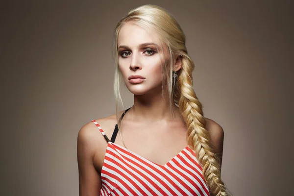 Beautiful Young Woman Braided Hair Beauty Fashion Portrait Blond Girl — Fotografia de Stock