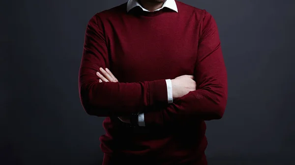 Man Trendy Red Sweater Fashion Photo Men Clothing — Fotografia de Stock