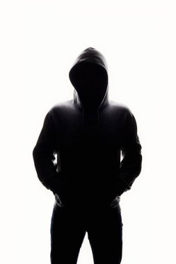 Man in Hood. Boy in a hooded sweatshirt. Male silhouette