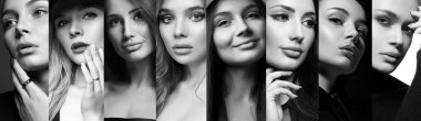 Farklı güzel modeller. güzel kadınların güzellik siyah beyaz kolaj. güzel kızlar