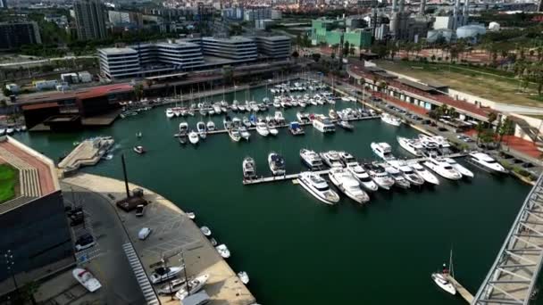 Aerial Forward Shot Port City Day Time Solar Panel Port — Vídeo de stock