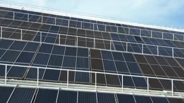Aerial Forward Shot Port City Day Time Solar Panel Port — Stok Video