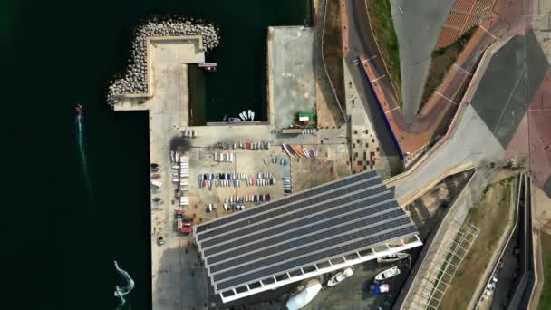 Aerial Forward Shot Port City Day Time Solar Panel Port — Vídeo de stock