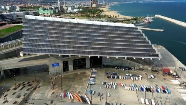 Aerial Forward Shot Port City Day Time Solar Panel Port — Video
