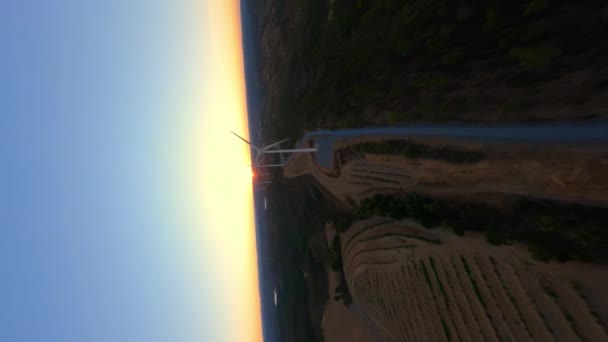 Dynamic Fpv Shot Eco Friendly White Operative Wind Turbine Generating — Video