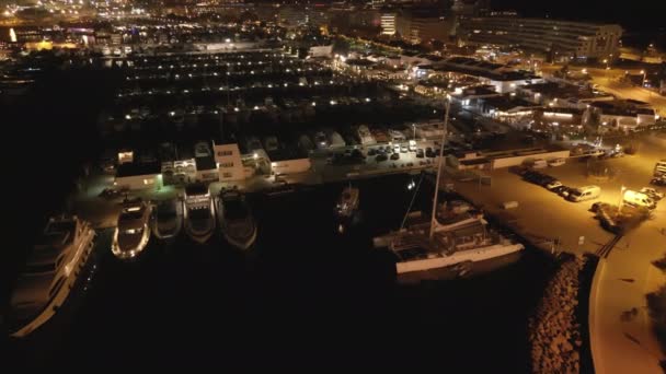 Pemandangan Udara Malam Pelabuhan Ibiza Juli 2022 Rekaman — Stok Video