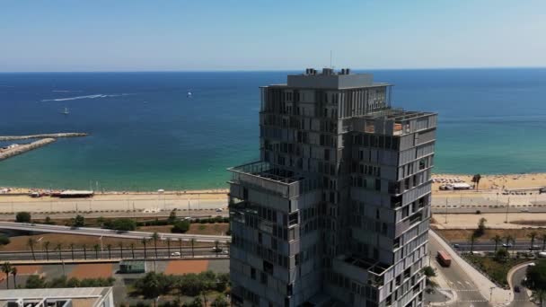 Вид Висотних Будівель Diagonal Mar Барселона Іспанія Серпня 2022 Villa — стокове відео