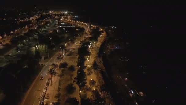 Aerial Night Shot Sant Joan Night Barcelona Beach Spain23 June — Stock Video