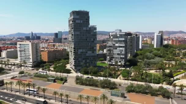 Вид Воздуха Высокое Здание Diagonal Mar Barcelona Spain Aug 2022 — стоковое видео