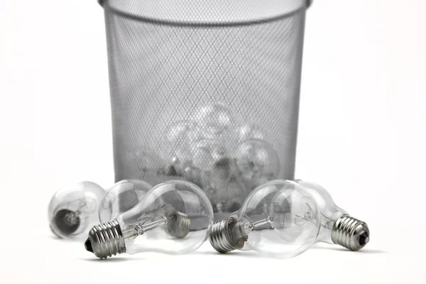 Electric Bulbs In Dustbin — Stock Photo, Image