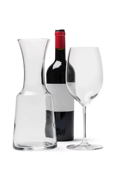 Red Wine Bill Glass and Grafe - фото с обрезкой тропинки — стоковое фото
