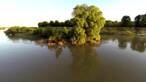 Luchtfoto video-eilanden in de rivier — Stockvideo