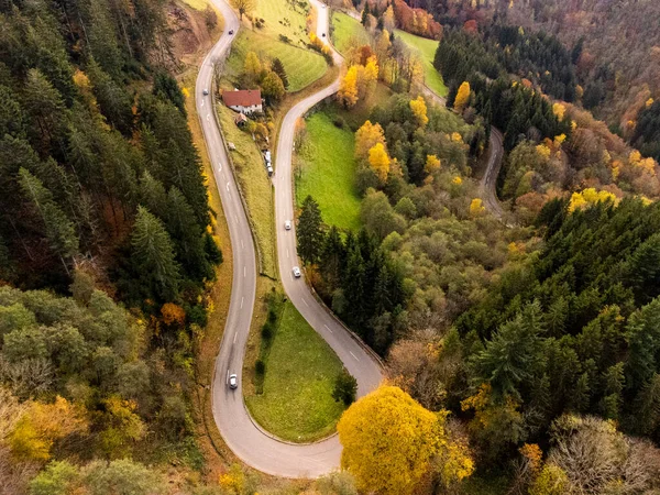 Aerial photo over a road in Black Forest, Germany