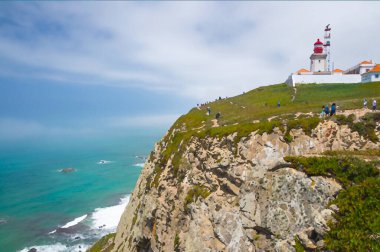 Cape Roca, Cabo da Roca 'nın suluboya çizimi - Sintra yakınlarındaki Portekiz' de Avrupa ve Avrasya 'nın en batı noktası