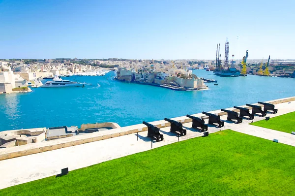 Aquarel Tekening Van Valletta Groeten Batterij Van Cannons Het Fort — Stockfoto