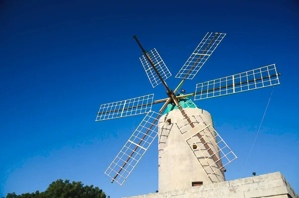 Watercolor Drawing Windmill Gozo Island Black White Foto Malta — Stock Photo, Image