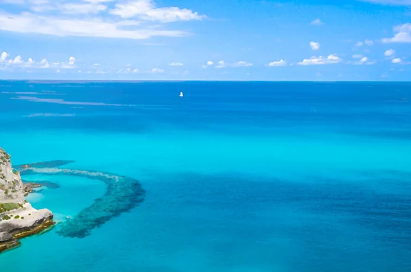 Aquarel Tekening Van Luchtfoto Van Prachtige Verbazingwekkende Tyrreense Zee Met — Stockfoto