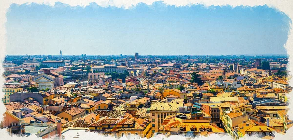 Aquarell Zeichnung Von Luftpanorama Des Historischen Zentrums Von Verona Citta — Stockfoto