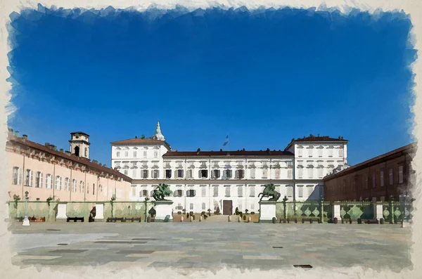 Akvarell Ritning Kungliga Palatset Palazzo Reale Byggnad Castle Square Piazza — Stockfoto