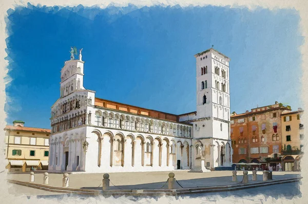 Akvarell Ritning Chiesa San Michele Foro Michael Romersk Katolska Kyrkan — Stockfoto