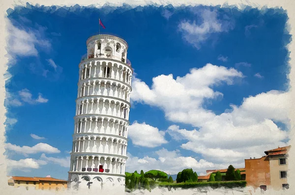Akvarel Kresba Štíhlé Věže Torre Udělal Pisa Náměstí Piazza Del — Stock fotografie