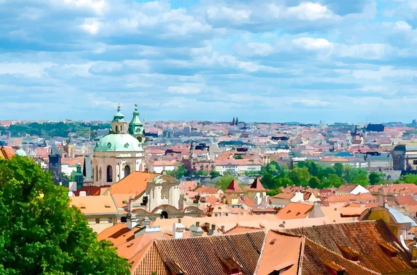 Watercolor Drawing Top Air View Prague Historic City Center Dome — стокове фото