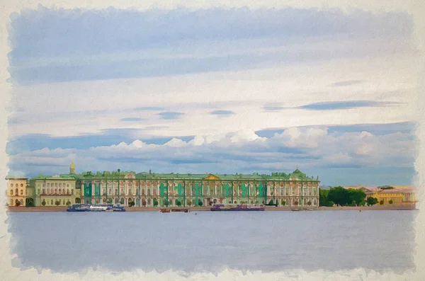 Watercolor Drawing State Hermitage Museum Building Winter Palace Official Residence — Stock Photo, Image