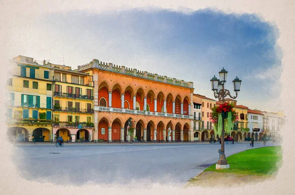 Aquareltekening Van Het Stadsgezicht Van Padua Met Palazzo Loggia Amulea — Stockfoto