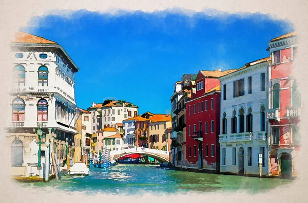 Dibujo Acuarela Del Gran Canal Venecia Por Canal Cannaregio Con — Foto de Stock