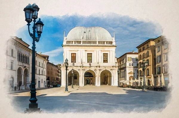 Akvarell Ritning Palazzo Della Loggia Palats Rådhus Renässans Stil Byggnad — Stockfoto