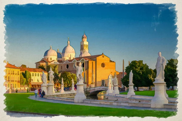 Watercolor Drawing Padua Prato Della Valle Square Historic City Center — стокове фото